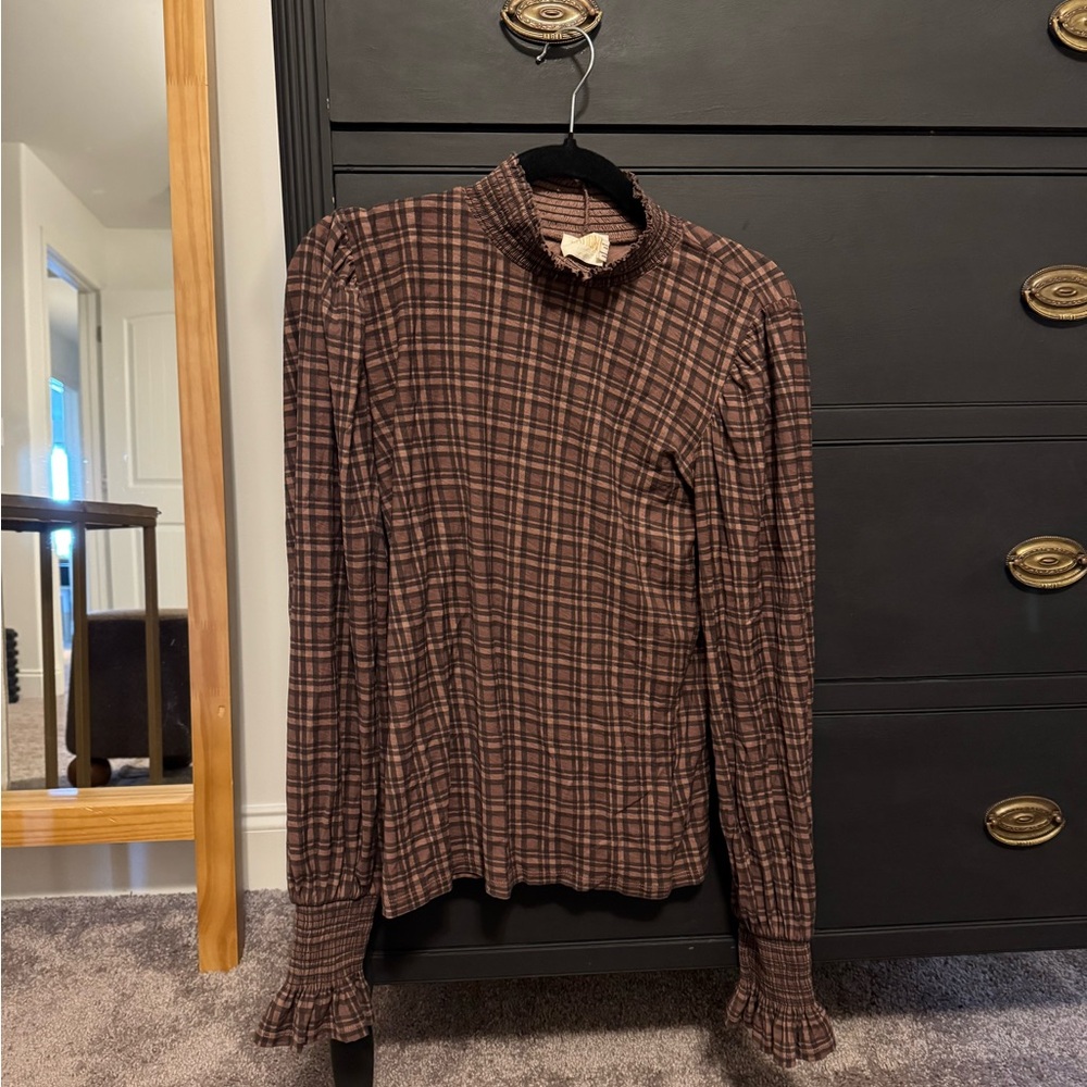 Nation Brown Plaid Blouse